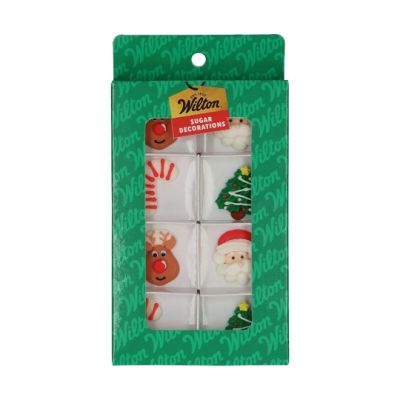 Karácsonyi cukordíszek készlet: nyalóka, rénszarvas, fa, Mikulás, 8 db.