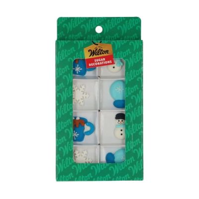Set mit weihnachtlichen Zuckerdekorationen: Schneemann, Schneeflocke, Handschuh, 8-teilig