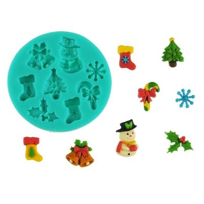 Silikonform Mini-Glöckchen, Weihnachtsmann, Baum, Stiefel