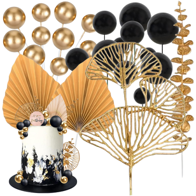 Black and gold ball and fan cutouts 30 pcs