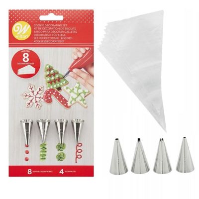 Wilton decorating tips 4 pcs + 8 bags