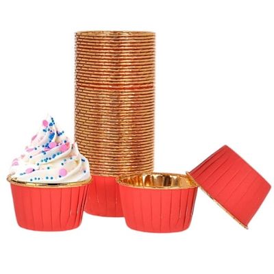 Red and gold paper cups 48 pcs