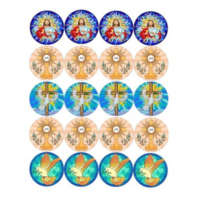 Opłatek komunijny krzyżyk, gołąbki kręgi 20 szt.