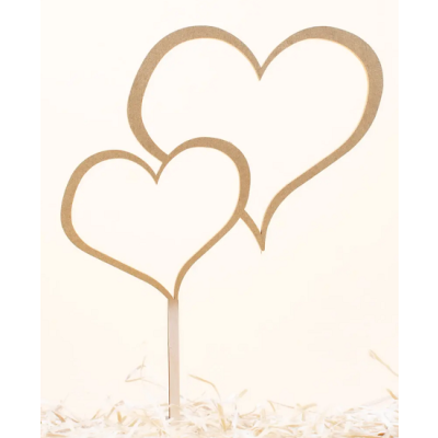 Zápich dvousrdce dřevo zlatá barva