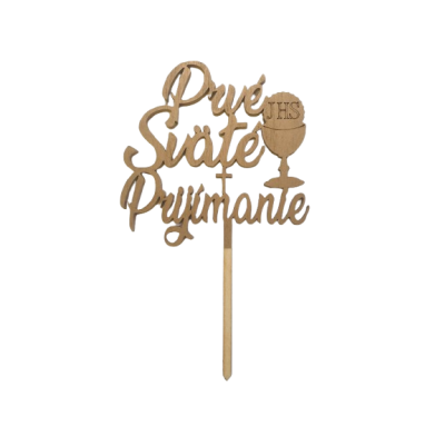 Zápich Prvé sväté prijímanie s kalichom IHS drevo zlatá farba