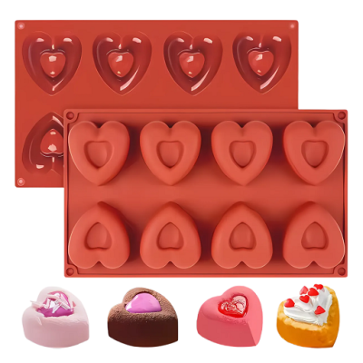Silikon-Herzform mit Mittelteil, 8 Stück
