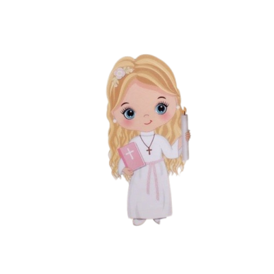 A first-year girl with blond hair with a book and a candle