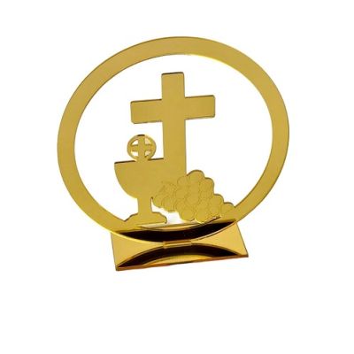 Úrvacsorai díszek - kereszt, kehely, körben elhelyezett szőlő, arany szín