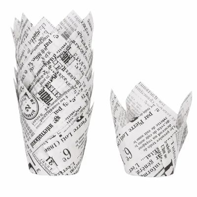 Tulip cupcakes, newspaper pattern, 50 pcs