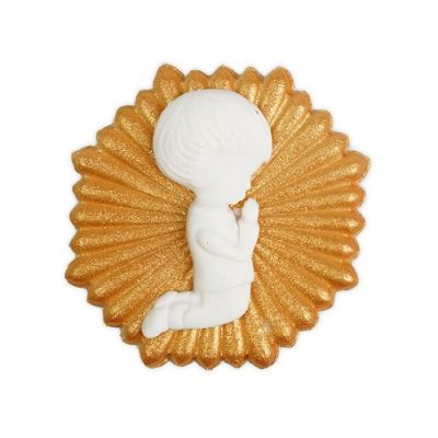 Goldene Gastdekoration mit einem Jungen