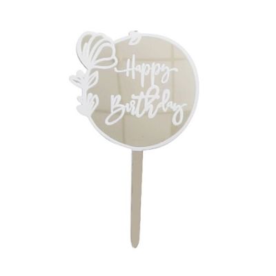 Gravur – Kreis „Happy Birthday“, silberner Spiegel, Acryl