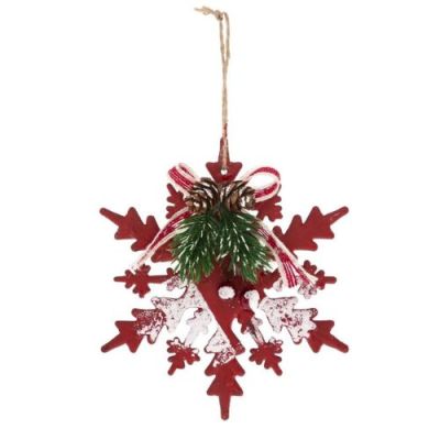 Vločka červená s větvičkou na zavěšení