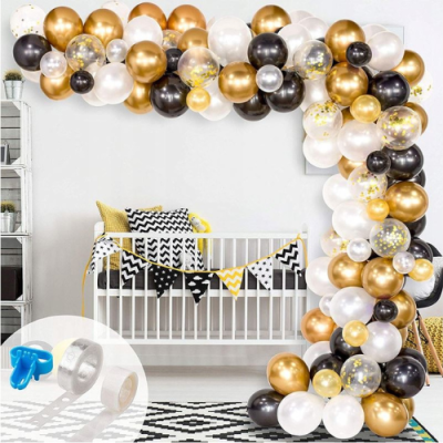 Garland balloons black-gold-white + gold confetti 120 pcs