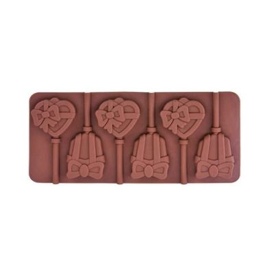 Forma szilikon nyalóka szív masnival 6 db