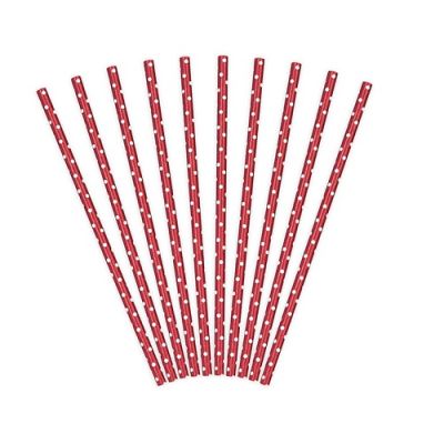 Piros papírszívószálak fehér pöttyökkel 10 db
