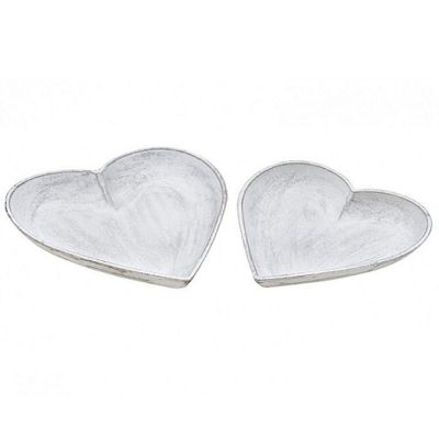 Tálca szív fehér fa 2 db