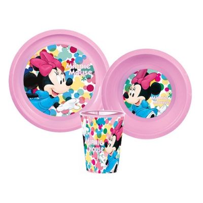 Sada Minnie ružová - 2x tanier a pohár, plast