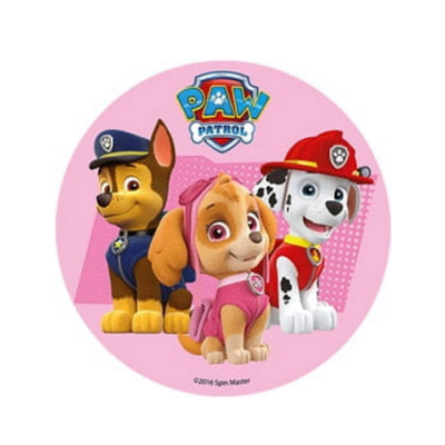 Oplatka Paw Patrol - Chase, Skye, Marshall s růžovým pozadím