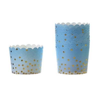 Cupcakes kék, arany pöttyökkel 6 x 5,5 cm, 50 db