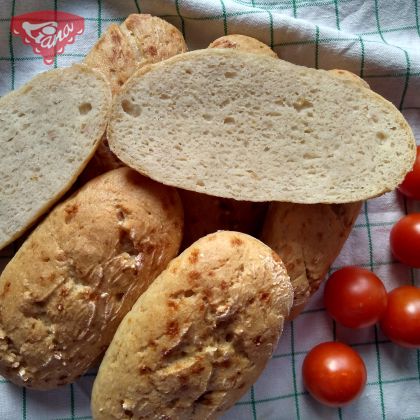 Gluten-free baguettes with smoked cheese and salami