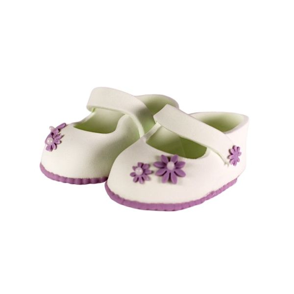 Białe buty z fioletowym kwiatkiem