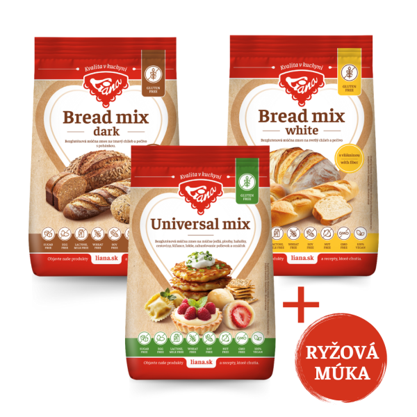 Akce Bread mix White+Dark+Universal+rýžová mouka