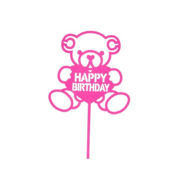 Zápich - Macko Happy Birthday ružový