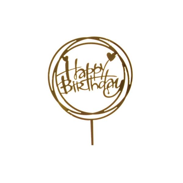 Zápich - kruh Happy Birthday zlatý akryl