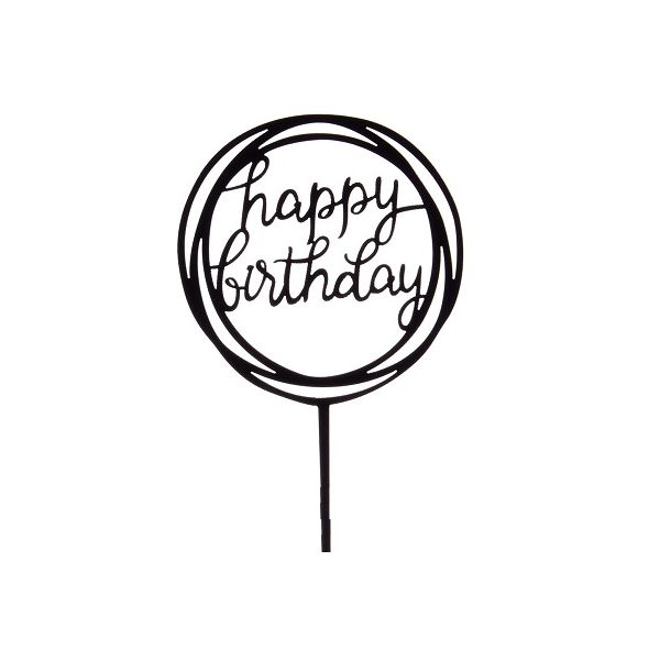 Zápich - kruh Happy Birthday černý akryl