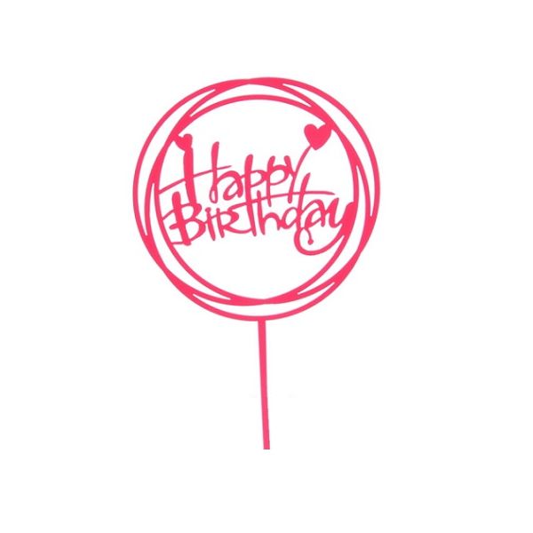 Zápich - kruh Happy Birthday ružový akryl