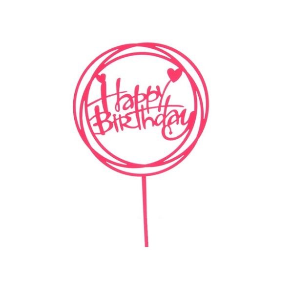 Zápich - kruh Happy Birthday ružový akryl Zápich - kruh Happy Birthday ružový akryl