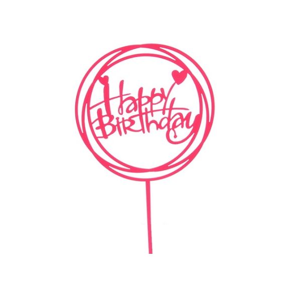 Engraving - circle Happy Birthday pink acrylic