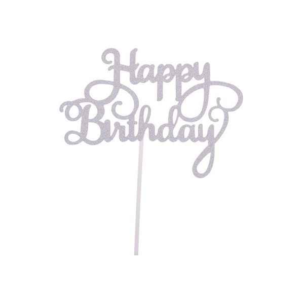 Zápich - Happy Birthday, stříbrný