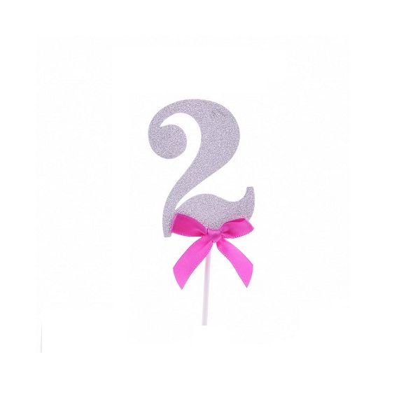 Zápich - číslo 2 s mašľou, strieborné Zápich - číslo 2 s mašľou, strieborné