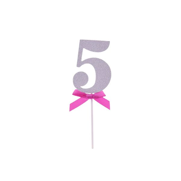Zápich - číslo 5 s mašľou, strieborné Zápich - číslo 5 s mašľou, strieborné