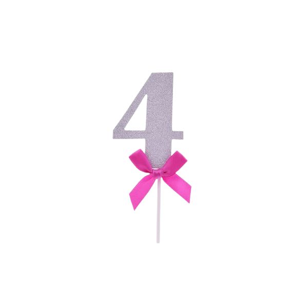 Zápich - číslo 4 s mašľou, strieborné Zápich - číslo 4 s mašľou, strieborné