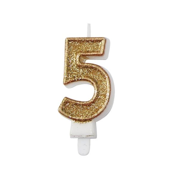 Svíčka třpytivá zlatá 5,5 cm Svíčka třpytivá zlatá 5,5 cm, číslo 5