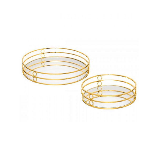 Golden mirror tray set of 2