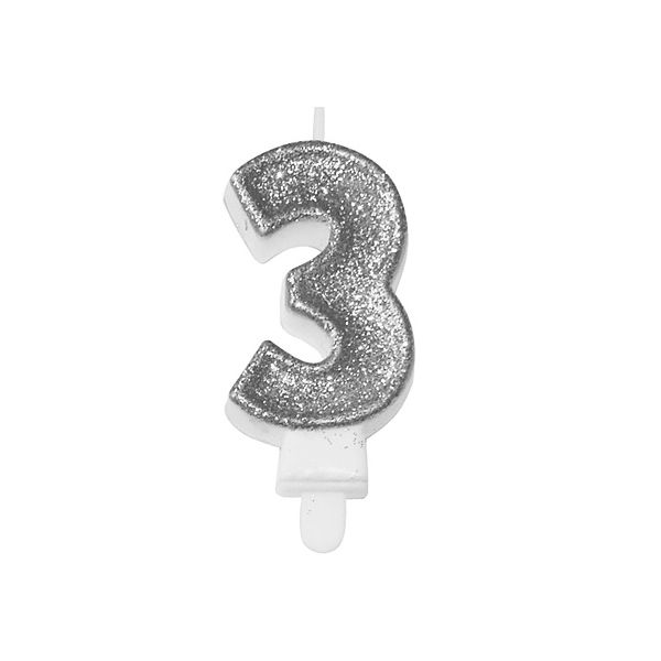 Svíčka třpytivá stříbrná 5,5 cm Svíčka třpytivá stříbrná 5,5 cm, číslo 3