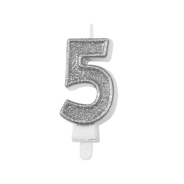 Svíčka třpytivá stříbrná 5,5 cm Svíčka třpytivá stříbrná 5,5 cm, číslo 5