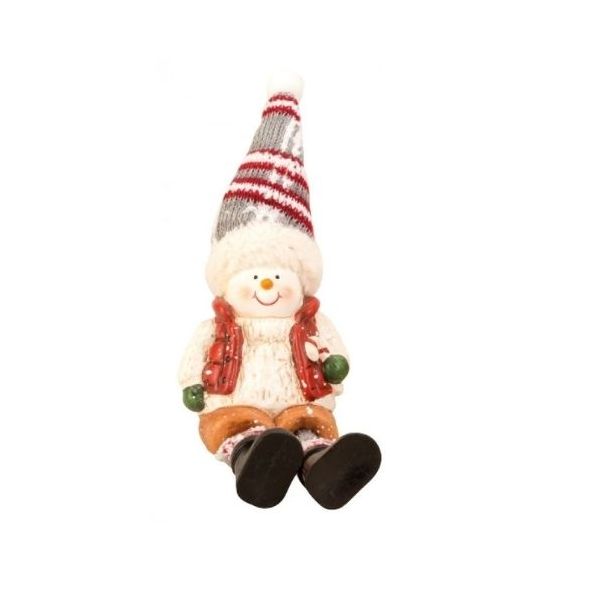 Snowman figure with a woven cap