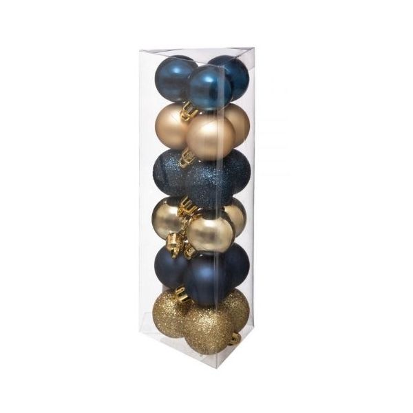 Blue-gold Christmas balls dia. 3 cm, 18 pcs