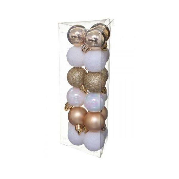 White-gold Christmas balls dia. 3 cm, 18 pcs