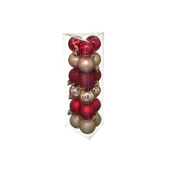 Red-gold Christmas balls dia. 3 cm, 18 pcs