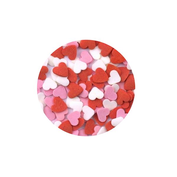 Megszórjuk fehér-rózsaszín-piros szívecskéket 40 g