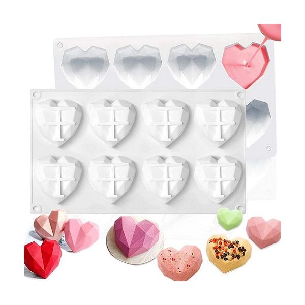 Mold silicone heart diamond 8 pcs
