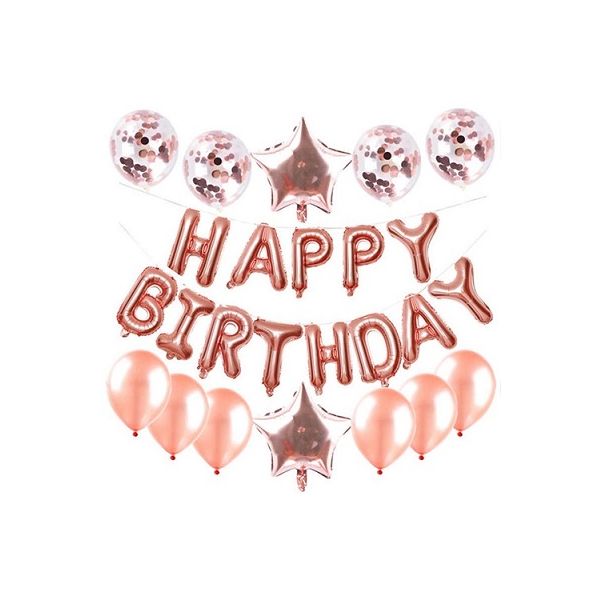 Happy Birthday-Girlande und rosa Luftballons