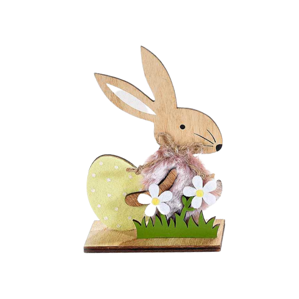 Yellow Easter bunny with egg and flowers