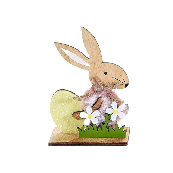 Gelber Osterhase mit Ei und Blumen