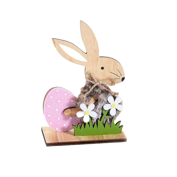 Easter bunny with an egg and pink flowers